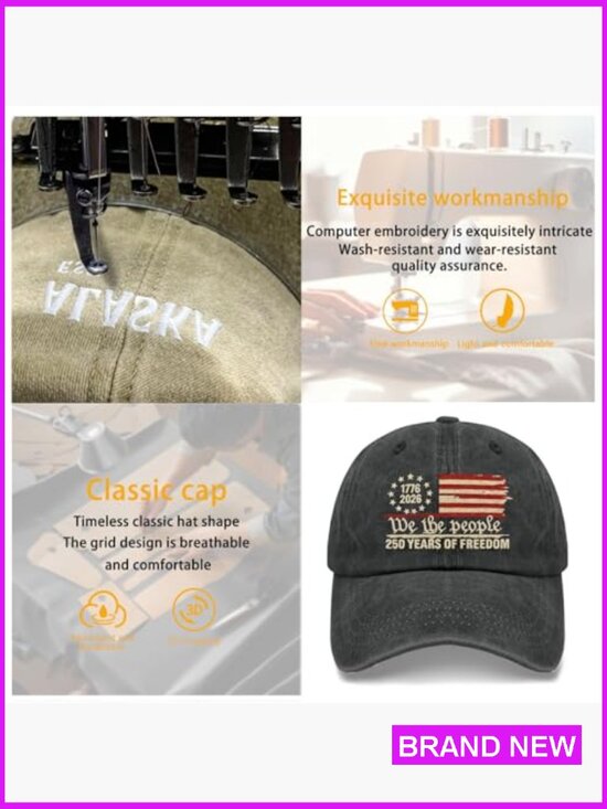 250th Anniversary Baseball Hat Patriotic Embroidered Adjustable Cap We The